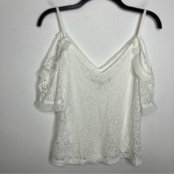 White House Black Market white Lace cold shoulder blouse women’s size - Picture 5 of 6